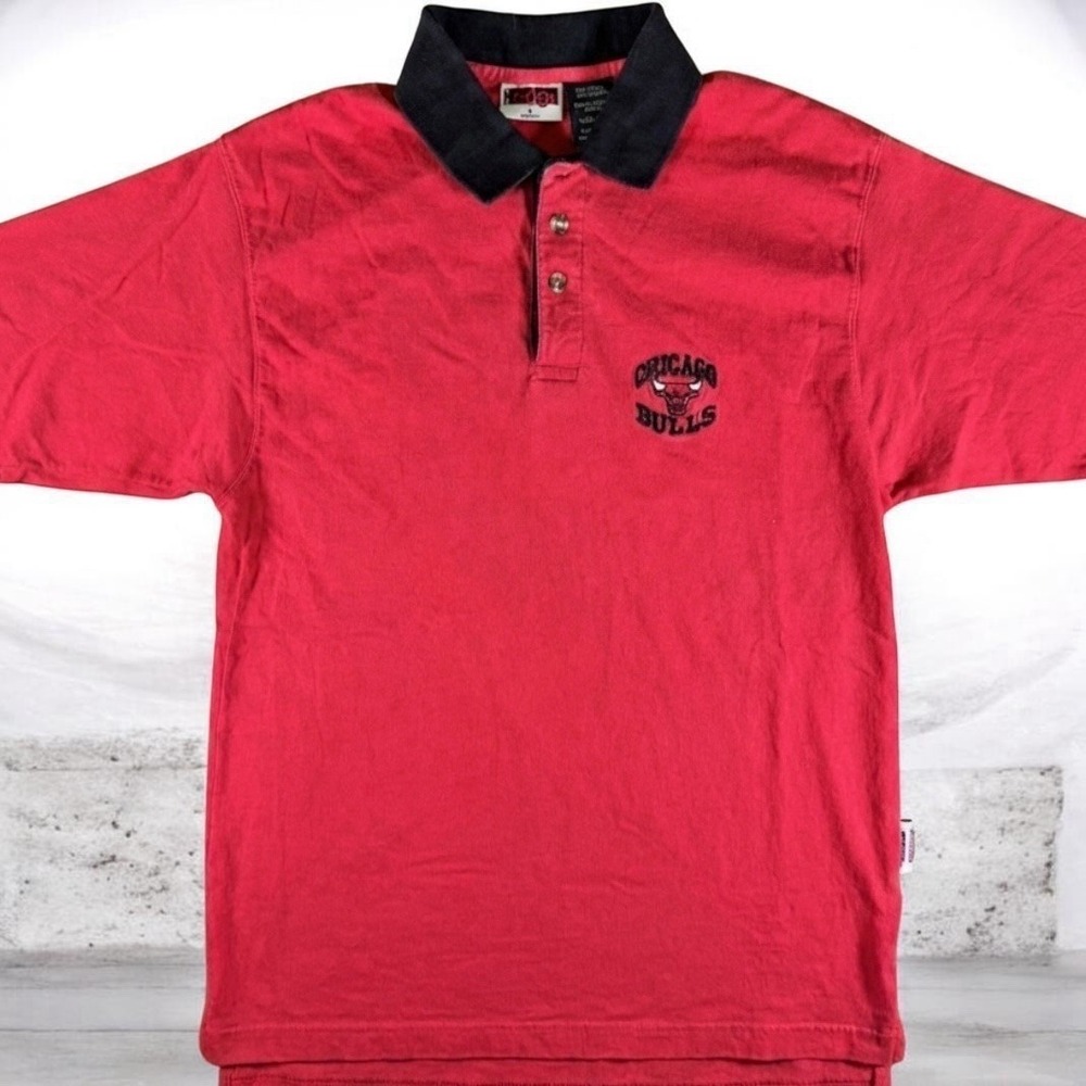 Vintage 1997 Chicago Bulls Polo Shirt Adult Large Red Pro Edge NBA Embroidered